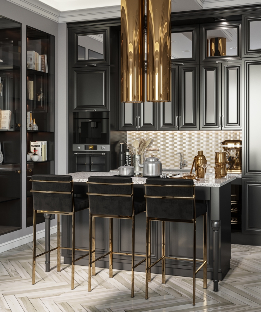 Tủ bếp - Tân cổ điển màu đen QuietLux 2026