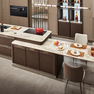 Tủ bếp gỗ Veneer Ý cao cấp có đảo bếp – POLYNESIA